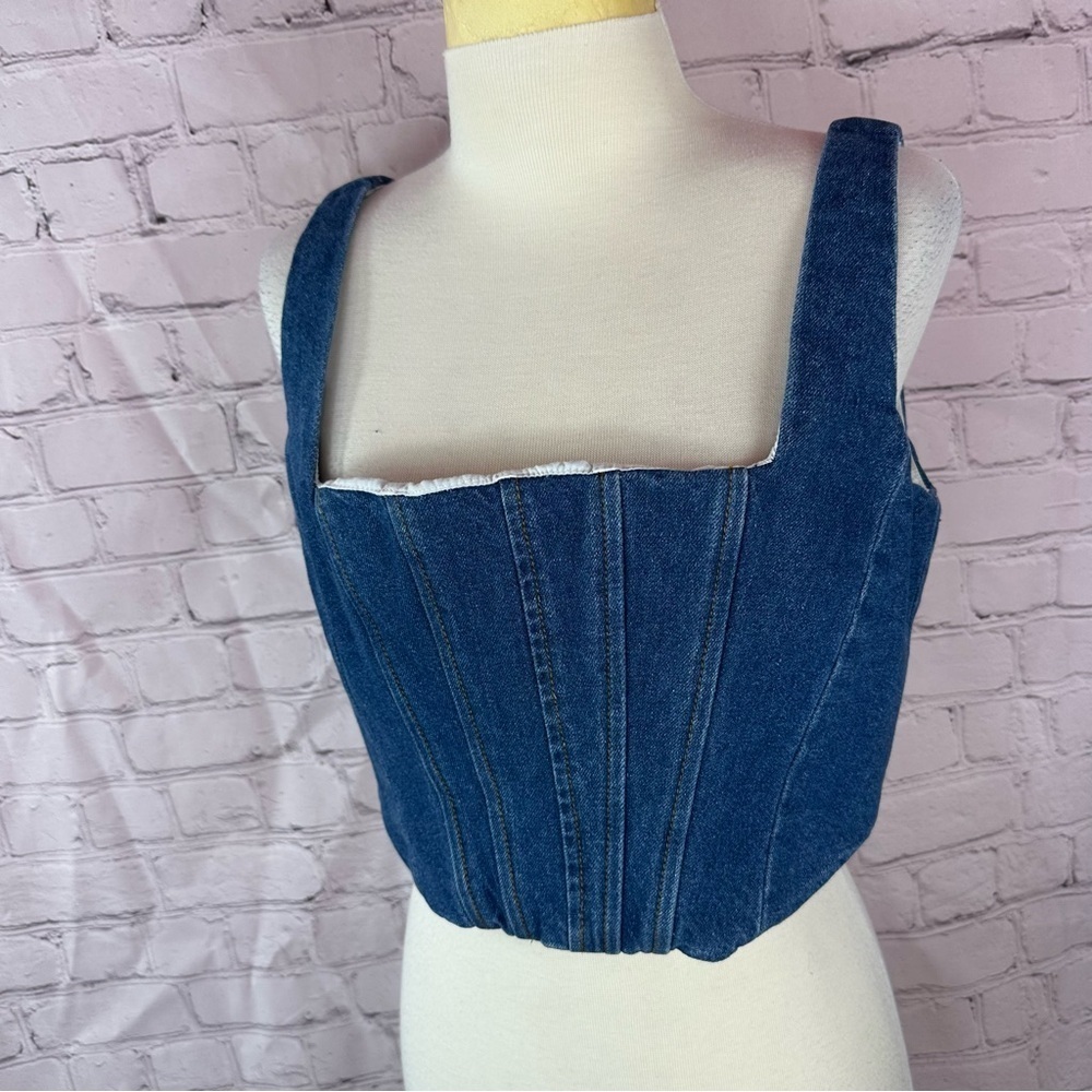 NWT gianni bini woven michelle Corset Blue jean Denim  bustier Top
